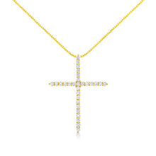 Load image into Gallery viewer, 10K Yellow Gold Plated .925 Sterling Silver 3.0 Cttw Prong-Set Round Brilliant Cut Diamond Cross 18" Pendant Necklace (J-K Color, I1-I2 Clarity)
