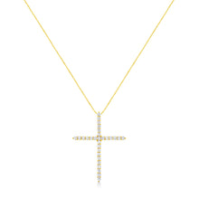 Load image into Gallery viewer, 10K Yellow Gold Plated .925 Sterling Silver 3.0 Cttw Prong-Set Round Brilliant Cut Diamond Cross 18" Pendant Necklace (J-K Color, I1-I2 Clarity)
