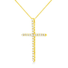 Load image into Gallery viewer, 10K Yellow Gold Plated .925 Sterling Silver 3.0 Cttw Prong-Set Round Brilliant Cut Diamond Cross 18" Pendant Necklace (J-K Color, I1-I2 Clarity)
