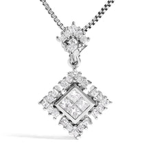 Load image into Gallery viewer, 10K White Gold Princess Cut Diamond Geometric Pendant Necklace
