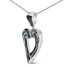 Load image into Gallery viewer, .925 Sterling Silver 1.00 Cttw Baguette and Round Blue Diamond Open Heart Pendant Necklace
