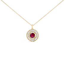 Load image into Gallery viewer, 14K Yellow Gold Plated Sterling Silver Lab Grown Ruby and Diamond Medallion Pendant Necklace
