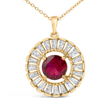 Load image into Gallery viewer, 14K Yellow Gold Plated Sterling Silver Lab Grown Ruby and Diamond Medallion Pendant Necklace
