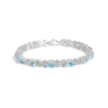 Load image into Gallery viewer, .925 Sterling Silver Oval Blue Topaz Diamond Butterfly Link Bracelet (I-J Color, I1-I2 Clarity) - Size 7" Inches
