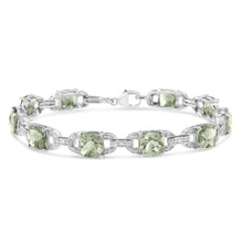 Load image into Gallery viewer, .925 Sterling Silver 7x7 mm Cushion Cut Green Amethyst and 1/20 cttw Round Cut Diamond Fashion Tennis Bracelet (I-J Color, I1-I2 Clarity) - 7"
