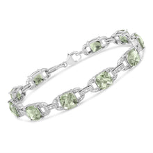 Load image into Gallery viewer, .925 Sterling Silver 7x7 mm Cushion Cut Green Amethyst and 1/20 cttw Round Cut Diamond Fashion Tennis Bracelet (I-J Color, I1-I2 Clarity) - 7"
