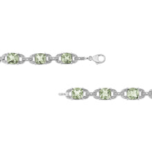Load image into Gallery viewer, .925 Sterling Silver 7x7 mm Cushion Cut Green Amethyst and 1/20 cttw Round Cut Diamond Fashion Tennis Bracelet (I-J Color, I1-I2 Clarity) - 7"

