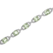 Load image into Gallery viewer, .925 Sterling Silver 7x7 mm Cushion Cut Green Amethyst and 1/20 cttw Round Cut Diamond Fashion Tennis Bracelet (I-J Color, I1-I2 Clarity) - 7"
