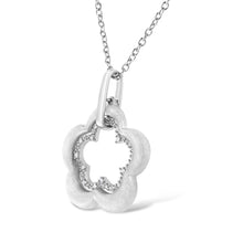 Load image into Gallery viewer, Matte Finished .925 Sterling Silver Diamond Accent Double Flower Shape 18" Satin Finished Pendant Necklace (I-J Color, I1-I2 Clarity)
