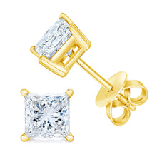 Load image into Gallery viewer, 14K Yellow Gold 1/5 Cttw Princess-Cut Square Near Colorless Diamond Classic 4-Prong Solitaire Stud Earrings (I-J Color, I2-I3 Clarity)
