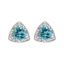 Load image into Gallery viewer, .925 Sterling Silver 6x6 mm Trillion Cut Blue Topaz Gemstone and Diamond Accent Stud Earring (I-J Color, I1-I2 Clarity)
