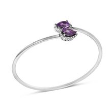 Load image into Gallery viewer, .925 Sterling Silver 8 x 5.5mm Pear Shape Amethyst  and Diamond Accent Halo Bypass Bangle Bracelet (H-I Color, SI1-SI2 Clarity)  - Fits up to 7" Inches
