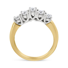Load image into Gallery viewer, 18K Yellow Gold 1.0 Cttw 4 Prong Set Round Cut Diamond Step up 5 Stone Ring Band (F-G Color, SI1-SI2 Clarity) - Size 6
