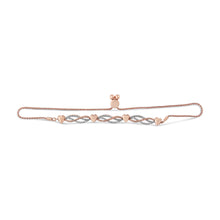 Load image into Gallery viewer, 14K Rose Gold Plated .925 Sterling Silver Diamond Accent Layered Infinity Link and Heart Adjustable 4â€-10â€ Adjustable Bolo Bracelet (I-J Color, I3 Clarity)
