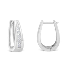 Load image into Gallery viewer, 14k White Gold 1/4 Cttw Channel-Set Brilliant Round-Cut Diamond Hoop Earrings (I-J Color, I2-I3 Clarity)
