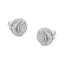 Load image into Gallery viewer, .925 Sterling Silver 1/4 Cttw Baguette and Round Diamond Swirl Love Knot Stud Earrings (I-J Color, I3 Clarity)
