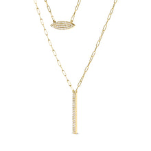 Load image into Gallery viewer, 14K Yellow Gold 3/8 Cttw Two-Strand Marquise and Bar Charm Paper Clip Link Pendant Necklace  (I-J Color, I1-I2 Clarity) -18" and 20" Inch Lengths
