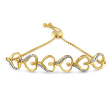 Load image into Gallery viewer, 10K Yellow Gold over .925 Sterling Silver Diamond Accented Open Hearts 6â€-9â€ Adjustable Chain Bolo Bracelet
