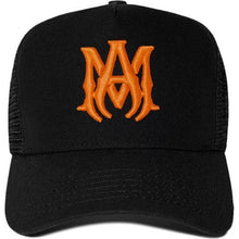 Load image into Gallery viewer, Amiri M Logo Trucker Hat &#39;Black/Orange&#39;
