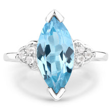 Load image into Gallery viewer, 3.78 Carat Genuine Swiss Blue Topaz and White Topaz .925 Sterling Silver Ring
