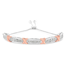 Load image into Gallery viewer, .925 Sterling Silver 1/4 Cttw Round-Cut Diamond X &amp; Tapered Bar Miracle-Set Bolo Bracelet (I-J Color, I3 Clarity) - Two Tone Rose Gold &amp; Silver
