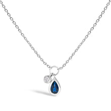 Load image into Gallery viewer, 10K White Gold 6x4 mm Pear Blue Sapphire and Diamond  Accent Charm Pendant Necklace - 18" Inches
