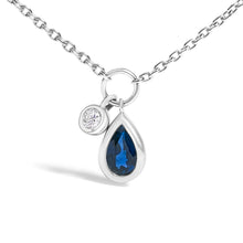 Load image into Gallery viewer, 10K White Gold 6x4 mm Pear Blue Sapphire and Diamond  Accent Charm Pendant Necklace - 18" Inches
