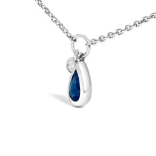 Load image into Gallery viewer, 10K White Gold 6x4 mm Pear Blue Sapphire and Diamond  Accent Charm Pendant Necklace - 18" Inches
