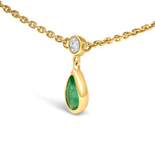 Load image into Gallery viewer, 10K Yellow Gold Dangling 5x3 mm Green Emerald and Diamond Station Necklace - 18" Inches
