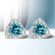Load image into Gallery viewer, .925 Sterling Silver 6x6 mm Trillion Cut Blue Topaz Gemstone and Diamond Accent Stud Earring (I-J Color, I1-I2 Clarity)
