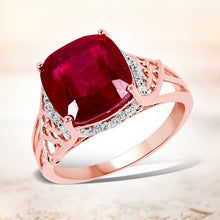 Load image into Gallery viewer, 14K Rose Gold Plated 5.54 Carat Genuine Glass Filled Ruby &amp; White Topaz .925 Sterling Silver Ring
