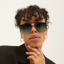 Load image into Gallery viewer, Bella - Tangle Free- Dark Green Oversized Squared Aviators
