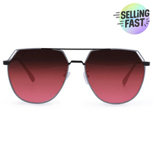 Load image into Gallery viewer, Farrah - Black Frame Ruby Lens Square Aviator Sunglasses
