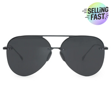 Load image into Gallery viewer, Smaller Megan 2 Jet Black- Tangle Free Aviator Sunglasses
