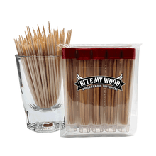 Load image into Gallery viewer, BiteMyWood 5 Pack qty Flavored Birchwood Toothpicks Ultimate Extreme Hot Cinnamon 60 Picks Total Count Super Infused Flavor Toothpick
