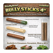 Load image into Gallery viewer, Bully Stick 4" - Revolutionary All Natural Birchwood Flavored Human Chewing Sticks | BiteMyWood
