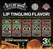 Load image into Gallery viewer, BiteMyWood Flavored Birchwood Toothpicks in Plastic Reusable Bag 21 qty 5 Flavors To Choose From
