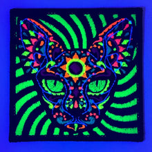 Load image into Gallery viewer, Blacklight Cat Velvet Patch - Amp Up Your Wardrobe with an Trippy, Eye-Catching Fluorescent Thread Magic
