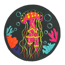 Load image into Gallery viewer, Blacklight Dark Blacklight Jellyfish Velvet Patch - Amp Up Your Wardrobe with Trippy, Eye-Catching Fluorescent Thread Magic
