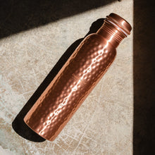 Load image into Gallery viewer, Handmade Brushed &amp; Hammered Copper Ayurvedic Water Bottle

