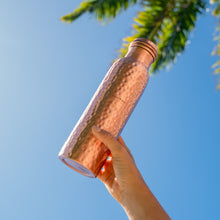 Load image into Gallery viewer, Handmade Brushed &amp; Hammered Copper Ayurvedic Water Bottle

