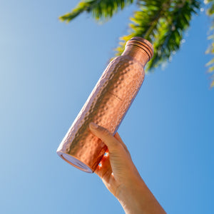 Handmade Brushed & Hammered Copper Ayurvedic Water Bottle