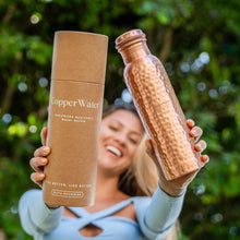 Load image into Gallery viewer, Handmade Brushed &amp; Hammered Copper Ayurvedic Water Bottle
