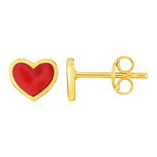 Load image into Gallery viewer, 14k Yellow Gold and Enamel Red Heart Stud Earrings
