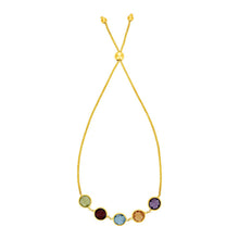 Load image into Gallery viewer, Adjustable Bracelet with Multicolored Large Round Gemstones in 14k Yellow Gold
