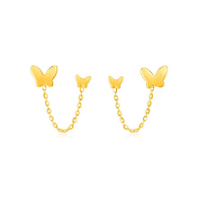 Load image into Gallery viewer, 14k Yellow Gold Two Hole Post Earrings with Butterflies
