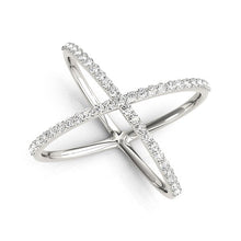Load image into Gallery viewer, 14k White Gold X Style Thin Ring with Diamonds (1/2 cttw)
