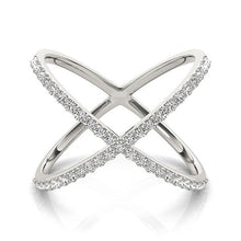 Load image into Gallery viewer, 14k White Gold X Style Thin Ring with Diamonds (1/2 cttw)
