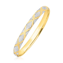 Load image into Gallery viewer, 10k Two-Tone Gold Geometric Diamond Motif Bangle
