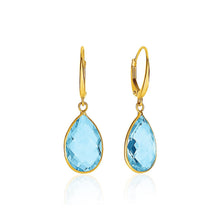 Load image into Gallery viewer, Drop Earrings with Pear-Shaped Blue Topaz Briolettes in 14k Yellow Gold
